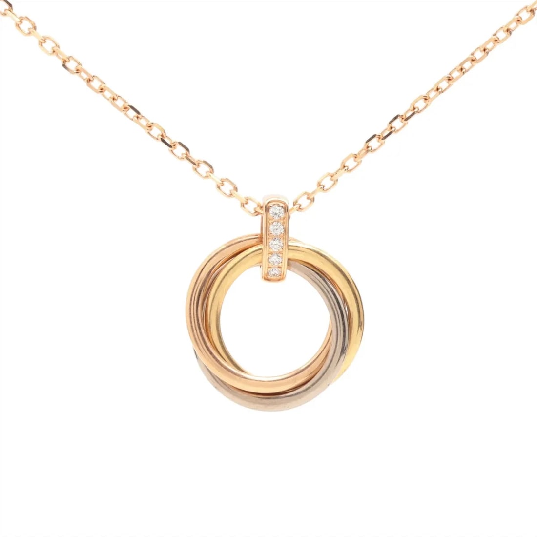 CARTIER TRINITY DIAMOND NECKLACE 750: Cartier Trinity diamond Necklace 750 Brand: Cartier Type/Style: Necklace Material: 750(YG×PG×WG), Main Stone/Creation Natural Color: Not Specified Size: (CM) Chain length:41.8 (Inch) Chain
