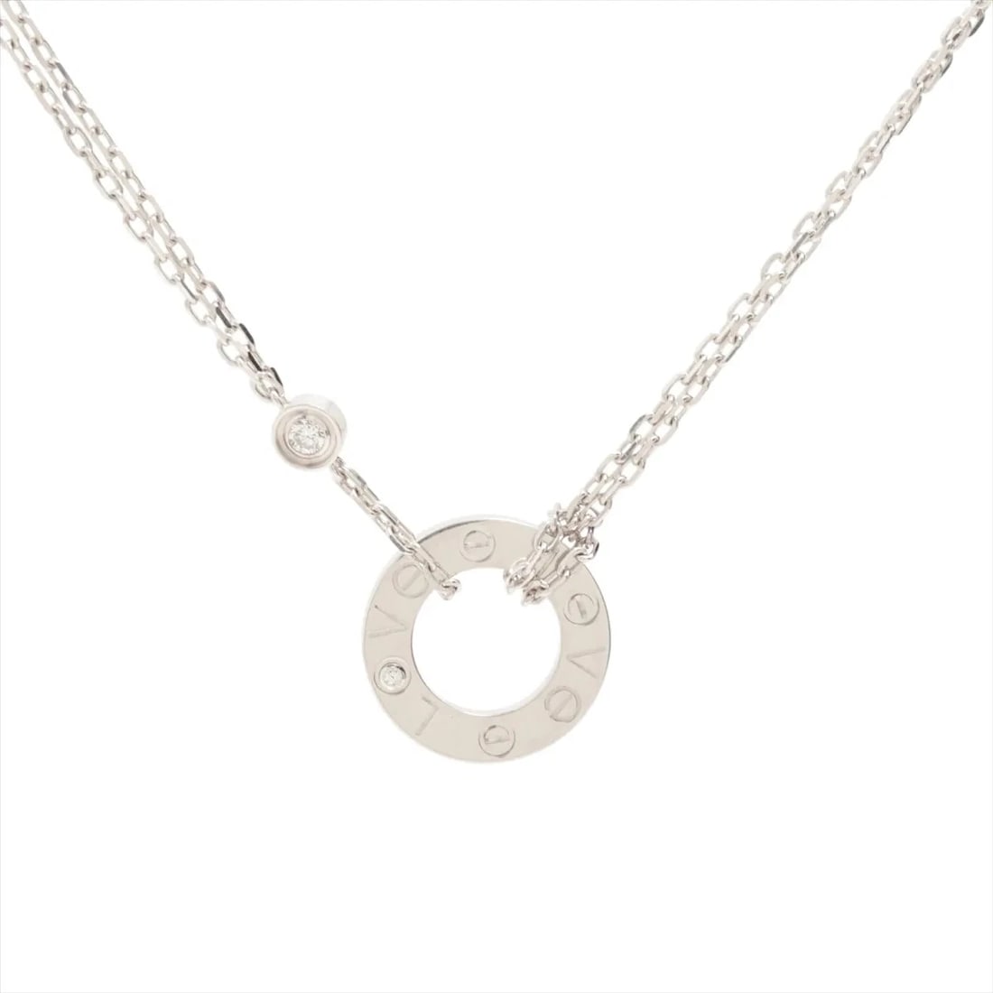 CARTIER LOVE CIRCLE 2P DIAMOND NECKLACE: Cartier Love Circle 2P diamond Necklace Brand: Cartier Type/Style: Necklace Material: 18k White Gold, Main Stone/Creation Natural Color: Not Specified Size: (CM) Chain length:41.4 (Inch) Chain