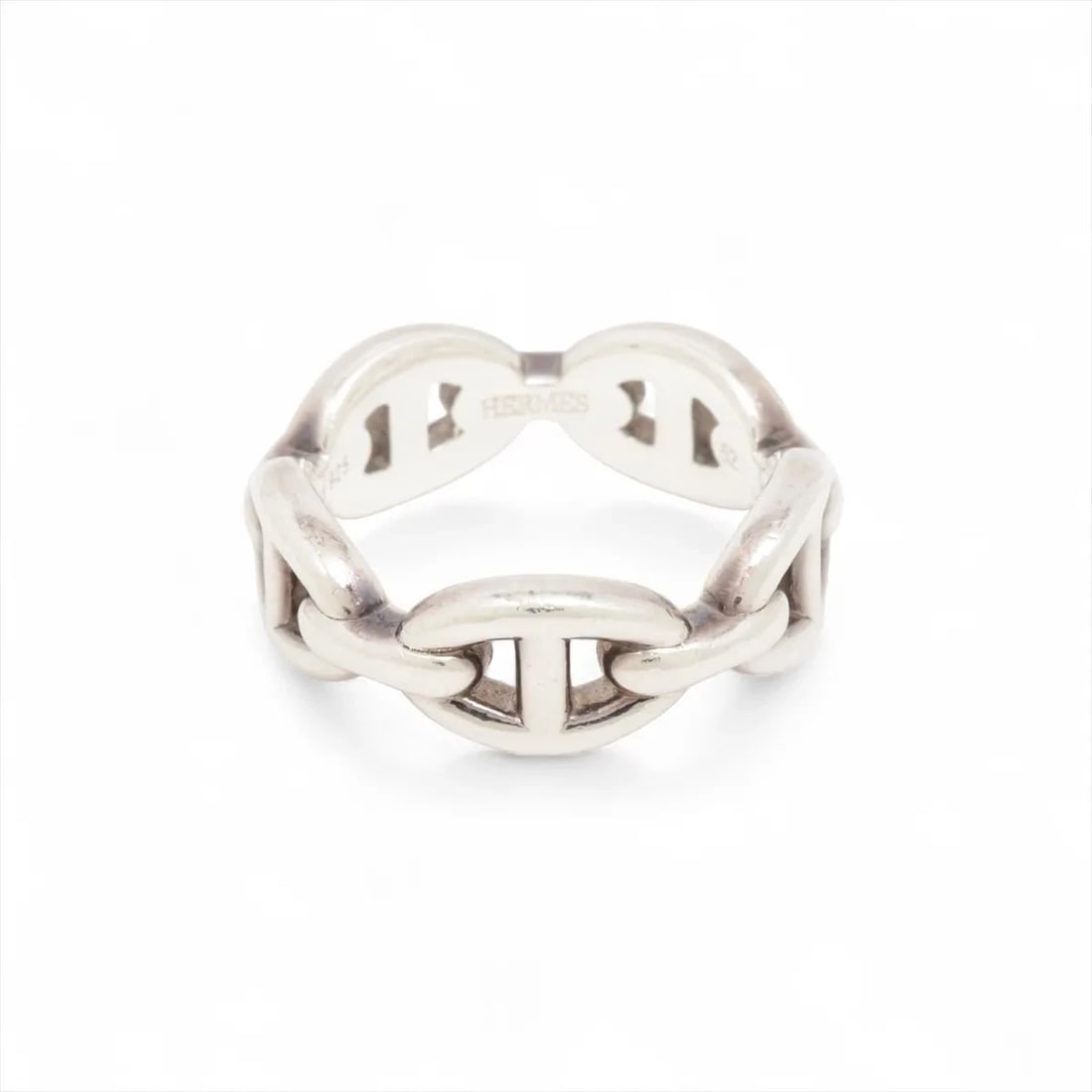 HERMES CHAINE D'ANCRE ENCHAINEE RING: Hermes Chaine d'Ancre Enchainee Ring Brand: Hermès Type/Style: Ring Material: 925 Color: Silver Size: 5.5 - 5.75 US Accessories: None Accessories Notice: When purchasing pre-owned goods, please