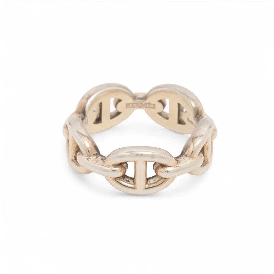 HERMES CHAINE D'ANCRE ENCHAINEE RING: Hermes Chaine d'Ancre Enchainee Ring Brand: Hermès Type/Style: Ring Material: 925 Color: Silver Size: 5.5 - 5.75 US Accessories: None Accessories Notice: When purchasing pre-owned goods, please