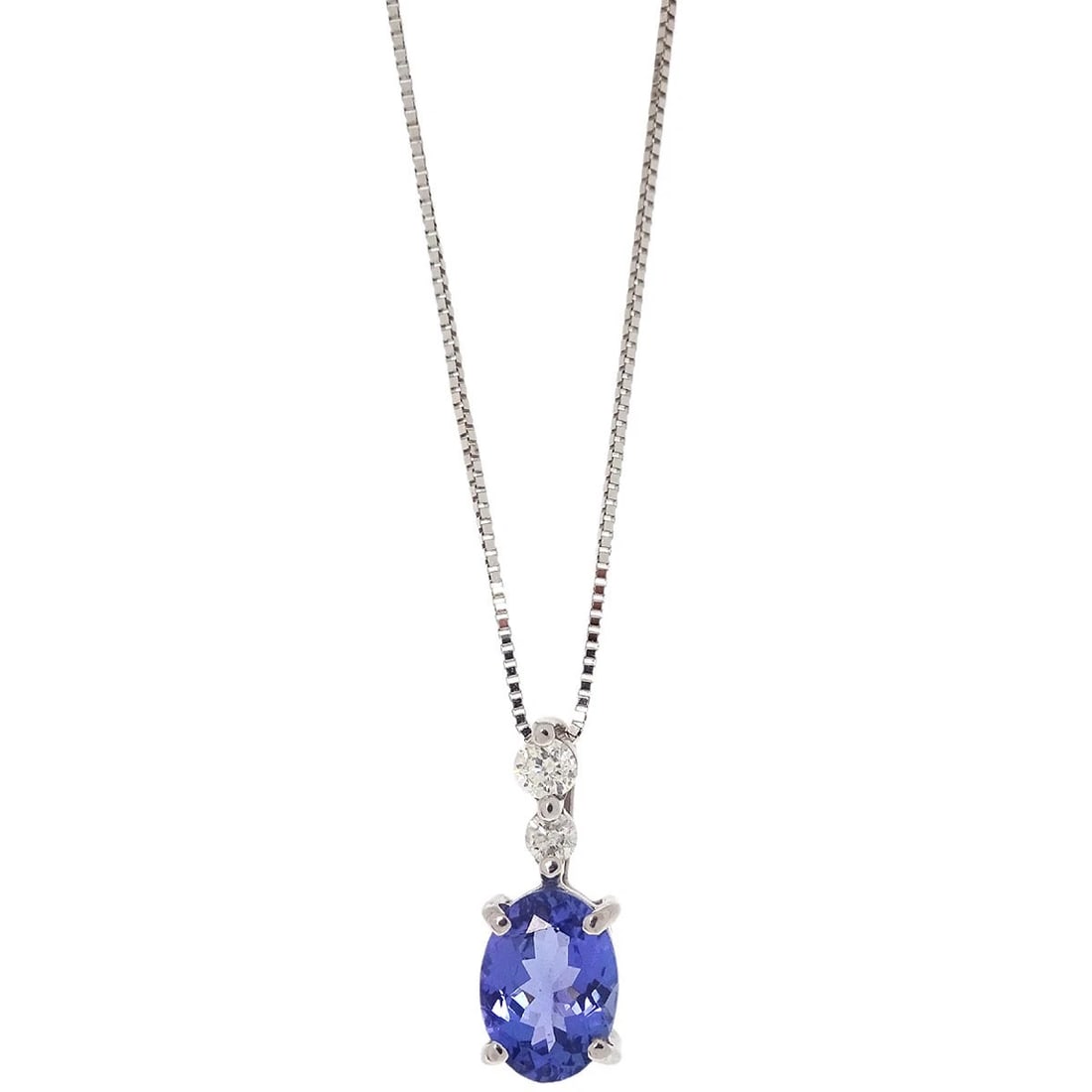 PENDANT NECKLACE 18KWG SAPPHIRE DIAMOND SILVER: Pendant Necklace 18KWG Sapphire Diamond Silver Brand: None Type/Style: Necklace Material: 18KWG Sapphire Diamond, Main Stone/Creation Sapphire Secondary Stone Diamond Color: Silver Size: Chain(Overall