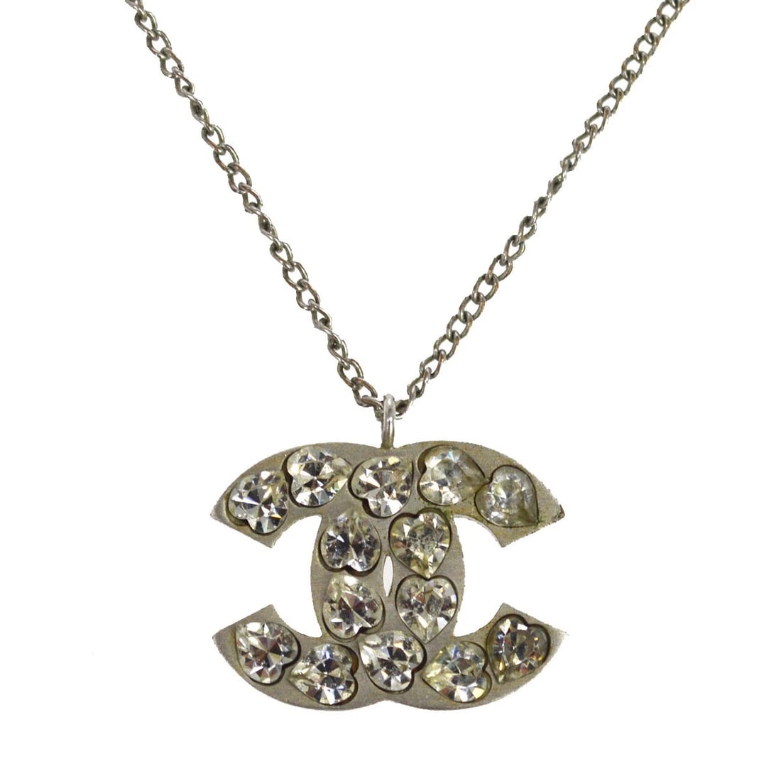 CHANEL CHAIN NECKLACE PENDANT SILVER RHINESTONE: Chanel Chain Necklace Pendant Silver Rhinestone Brand: CHANEL Type/Style: Pendant Material: Silver Plated Rhinestone Color: Silver Size: Chain(Overall) : 42.0 cm Charm : W 3.0 x H 2.3 cm Accessori