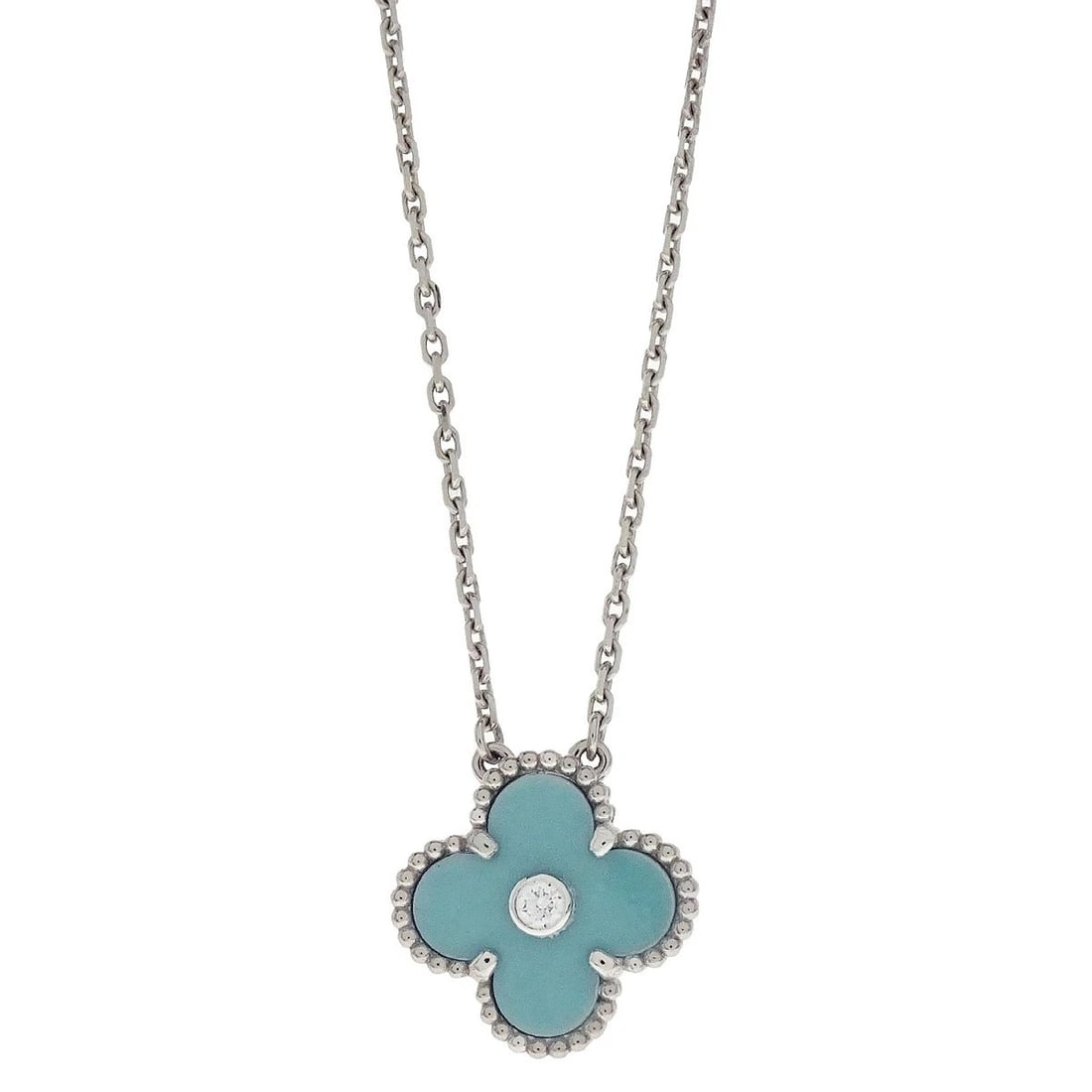 VAN CLEEF & ARPELS ALHAMBRA PENDANT NECKLACE SABLE DIAMOND AU750: Van Cleef & Arpels Alhambra Pendant Necklace Sable Diamond Au750 Brand: Van Cleef & Arpels Type/Style: Necklace Material: Au750(750WG), Main Stone/Creation SableSecondary Stone Diamond Color: Silver, 