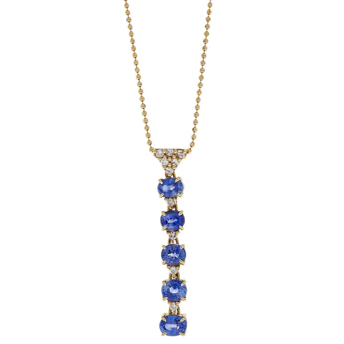 PENDANT NECKLACE 18K SAPPHIRE DIAMOND: Pendant Necklace 18K Sapphire Diamond Brand: None Type/Style: Necklace Material: Sapphire 18K Diamond, Main Stone/Creation sapphireSecondary Stone Diamond Color: Gold Size: Chain(Overall) : 40.0 cm