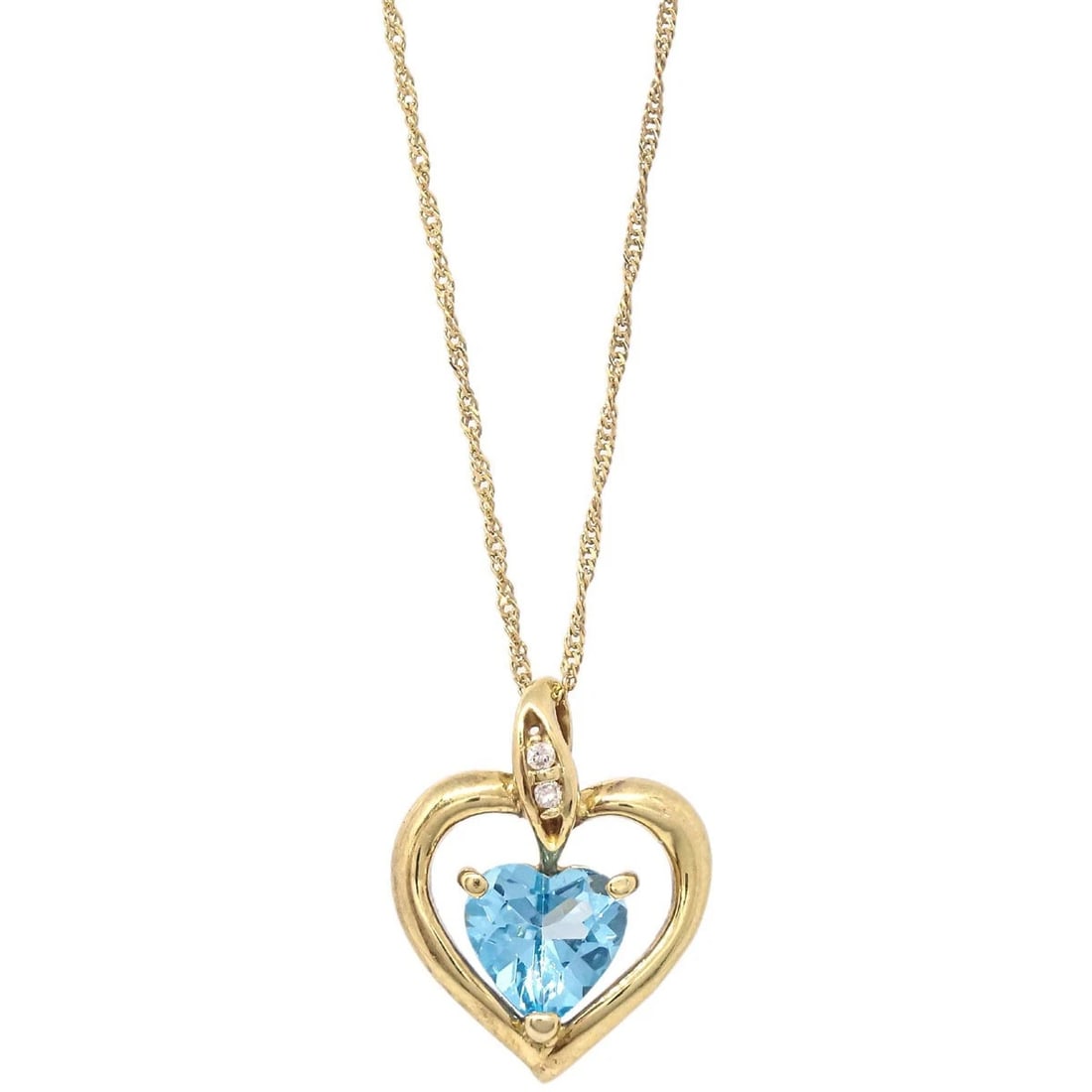PENDANT NECKLACE 18K BLUE TOPAZ DIAMOND GOLD: Pendant Necklace 18K Blue Topaz Diamond Gold Brand: None Type/Style: Necklace Material: 18K(18KYG) Blue Topaz Diamond, Main Stone/Creation Blue TopazSecondary Stone Diamond Color: Gold Size: