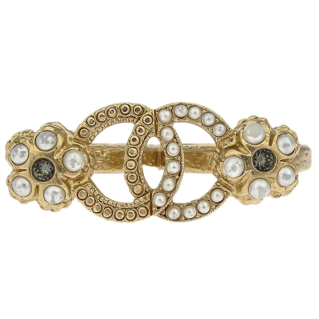 CHANEL CC RING RHINESTONE ARTIFICIAL PEARL GOLD: Chanel CC Ring Rhinestone Artificial Pearl Gold Brand: Chanel Type/Style: Ring Material: Gold Plated Rhinestone Artificial Pearl Color: Gold Size: 6 US Accessories: None Accessories Notice: When
