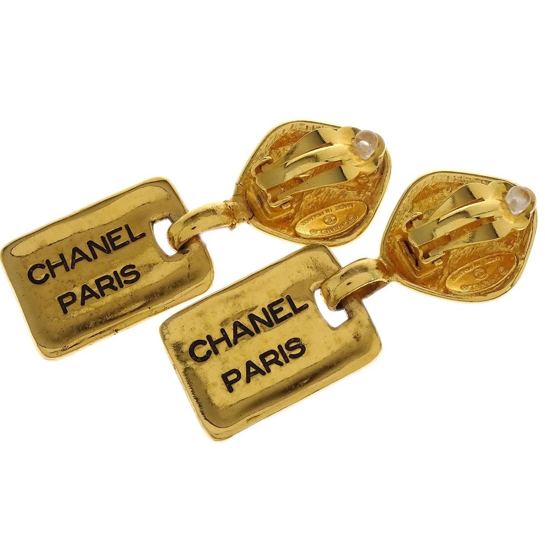 CHANEL DANGLE CLIP-ON EARRINGS RECTANGLE RHOMBUS - 3