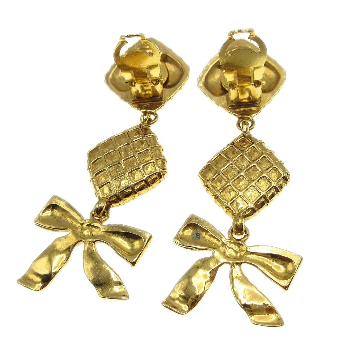 CHANEL QUILTED BOW DANGLE EARRINGS - 3