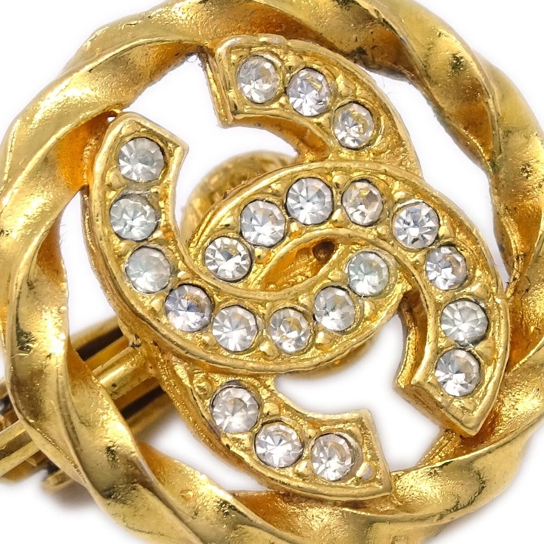 CHANEL GOLD BUTTON EARRINGS RHINESTONE - 2