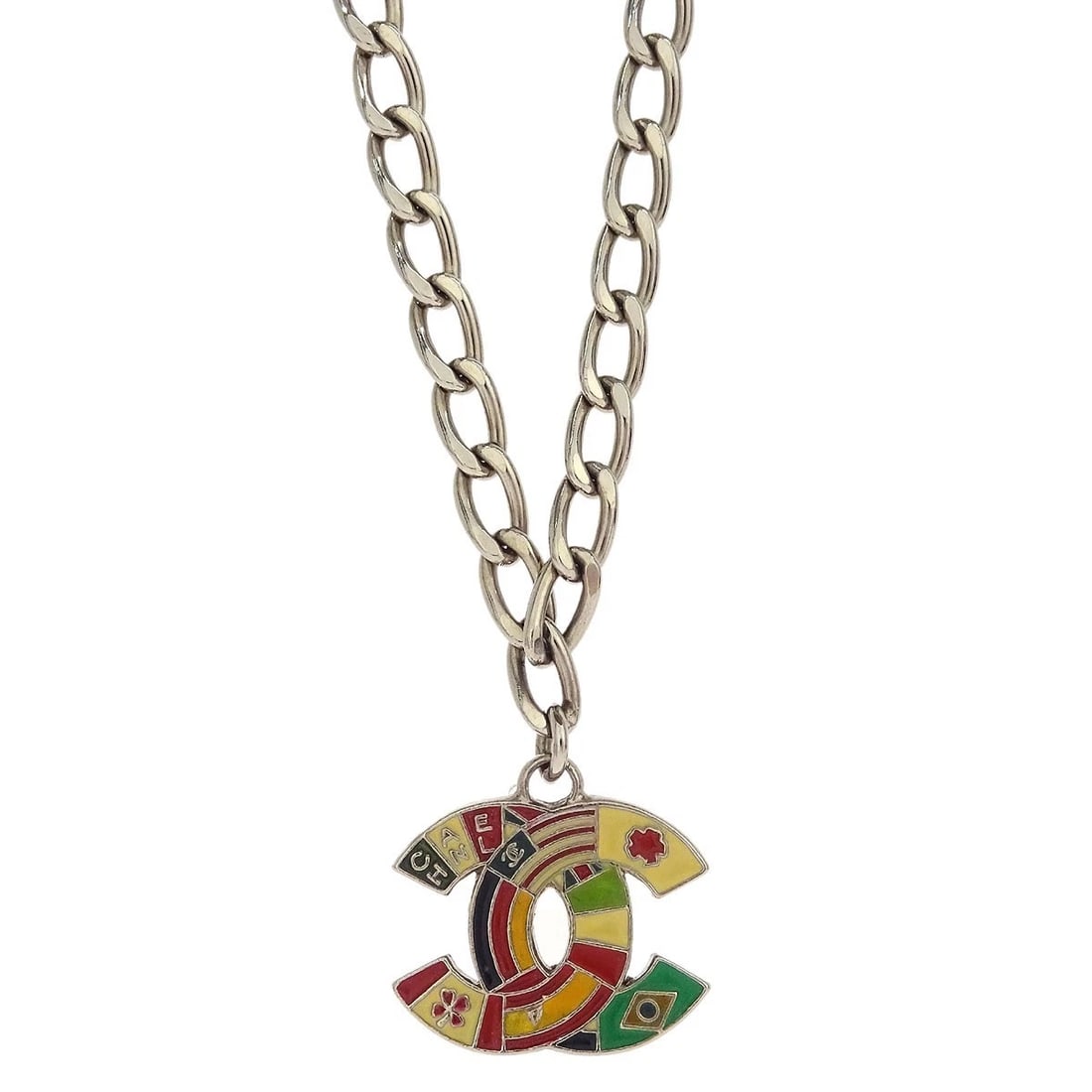CHANEL CHAIN NECKLACE SILVER: Chanel Chain Necklace Silver Brand: CHANEL Type/Style: Pendant Material: Silver Plated Color: Silver Size: Chain(Overall) : 42.0 cm Charm : W 2.0 x H 1.6 cm Accessories: None Accessories Notice: When