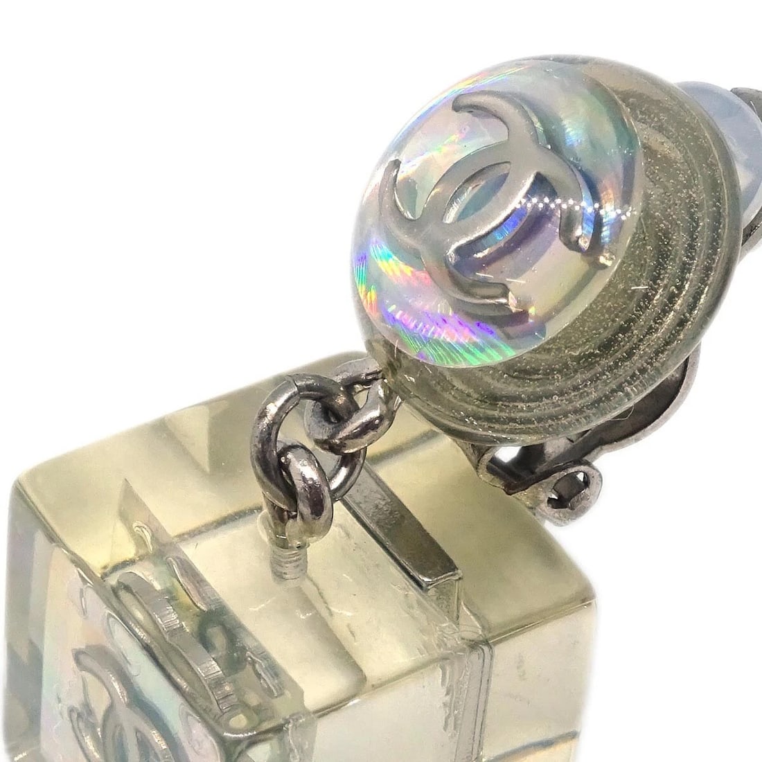 CHANEL DANGLE CUBE EARRINGS CLEAR - 2