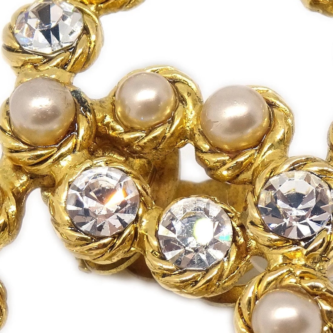 CHANEL GOLD EARRINGS RHINESTONE ARTIFICIAL PEARL - 2