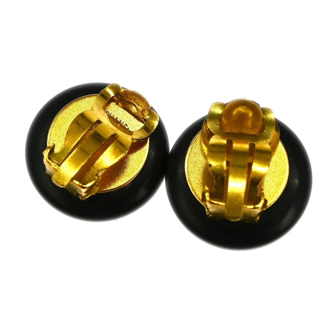 CHANEL BUTTON EARRINGS BLACK GOLD - 2