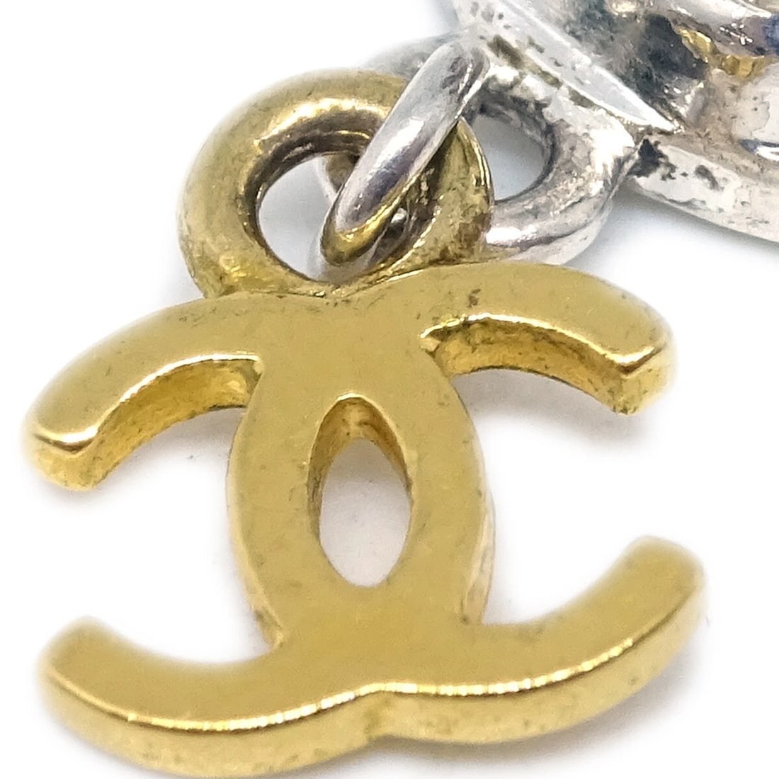 CHANEL DANGLE EARRINGS GOLD SILVER - 2