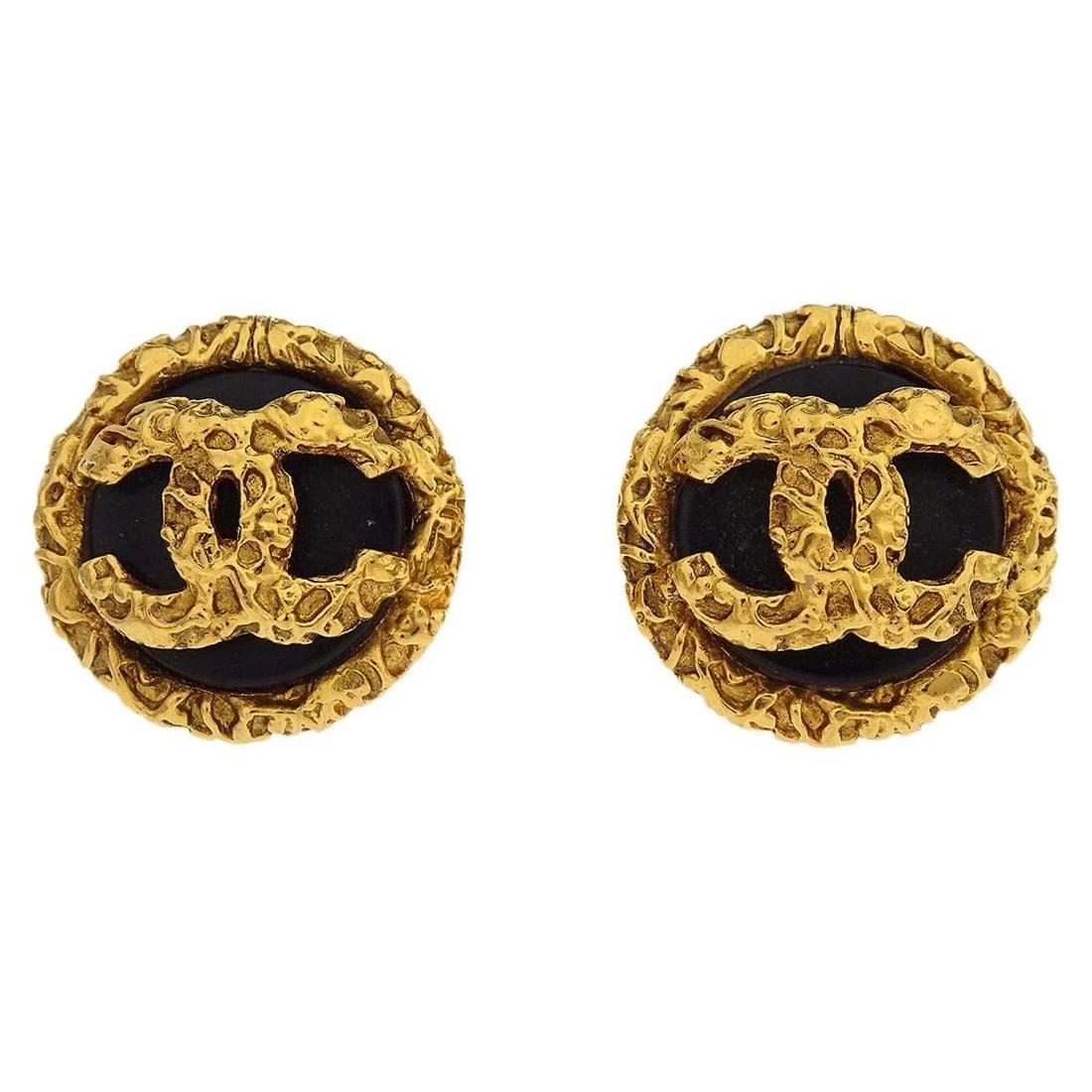 CHANEL EARRINGS GOLD BLACK (1 of 2)