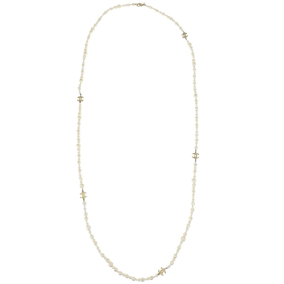 CHANEL NECKLACE GOLD ARTIFICIAL PEARL: Chanel Necklace Gold Artificial Pearl Brand: Chanel Type/Style: Necklace Material: Gold Plated Artificial Pearl Color: Gold, White Size: Chain(Overall) : 158.0 cm Accessories: None Accesso