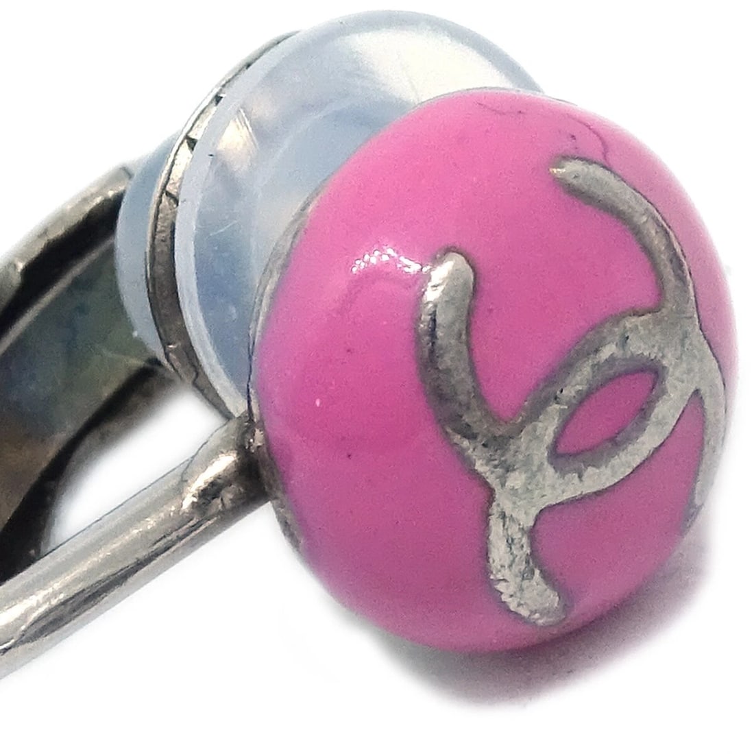 CHANEL BUTTON EARRINGS PINK - 2