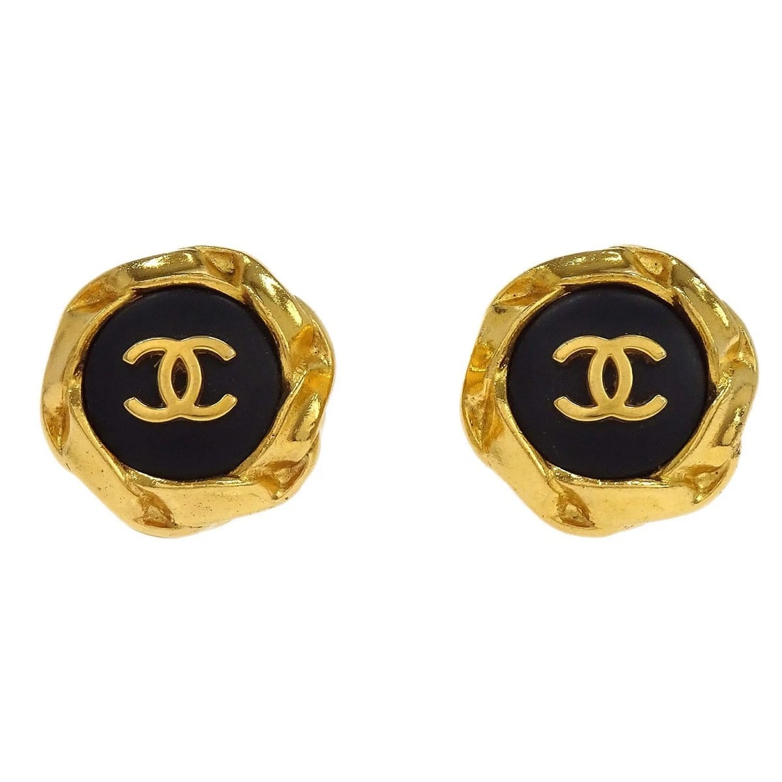 CHANEL EARRINGS GOLD BLACK: Chanel Earrings Gold Black Brand: Chanel Type/Style: Earrings Material: Gold Plated Color: Gold, Black Size: Diameter : 2.4 cm Accessories: None Accessories Notice: When purchasing pre-own