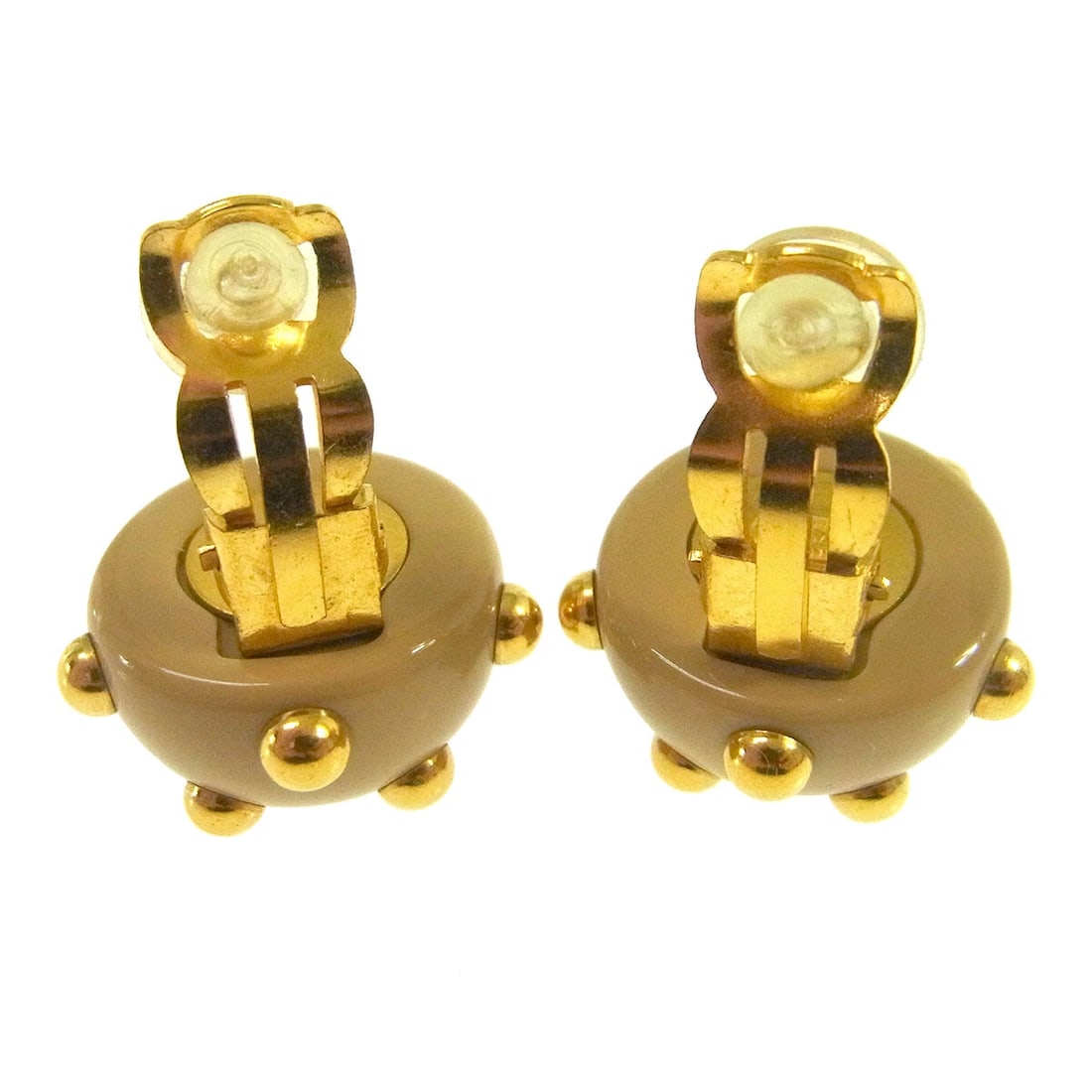 CHANEL STUDDED BUTTON EARRINGS BEIGE - 2