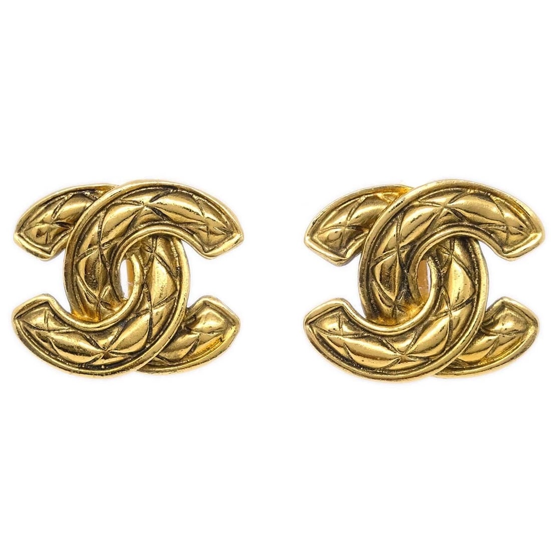CHANEL EARRINGS GOLD: Chanel Earrings Gold Brand: Chanel Type/Style: Earrings Material: Gold Plated Color: Gold Size: W 1.2 " x H 1.0 " Accessories: None Accessories Notice: When purchasing pre-owned goods, please refer