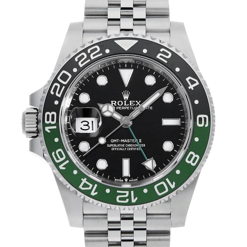 ROLEX GMT MASTER I BLACK ROW JUBILEE BRACELET WATCH: ROLEX GMT Master I black row jubilee bracelet Watch Brand: ROLEX Type: Wrist watch Material: Band Material Stainless Steel, Case Material Stainless Steel Color: Dial color Black Size: Case:W40mm Circu