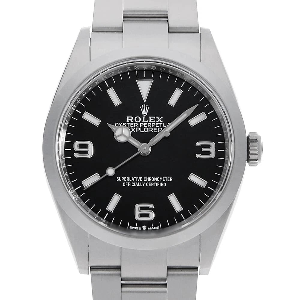 ROLEX EXPLORER BLACK STAINLESS STEEL WATCH: ROLEX Explorer black Stainless Steel Watch Brand: ROLEX Type: Wrist watch Material: Band Material Stainless Steel, Case Material Stainless Steel Color: Dial color Black Size: Case:W36mm Circumference