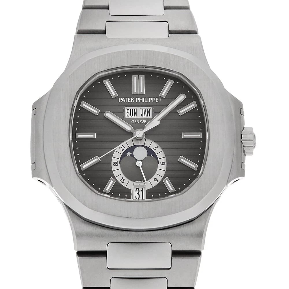 PATEK PHILIPPE NAUTILUS STAINLESS STEEL WATCH: PATEK PHILIPPE Nautilus Stainless Steel Watch Brand: PATEK PHILIPPE Type: Wrist watch Material: Band Material Stainless Steel, Case Material Stainless Steel Color: Dial color Gray Size: Case:W40.5mm C