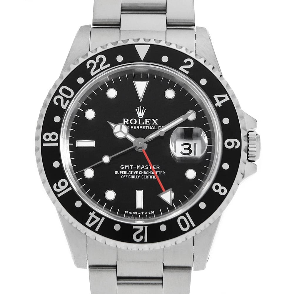 ROLEX GMT MASTER BLACK WATCH: ROLEX GMT master black Watch Brand: ROLEX Type: Wrist watch Material: Band Material Stainless Steel, Case Material Stainless Steel Color: Dial color Black Size: Case:W40mm Circumference of