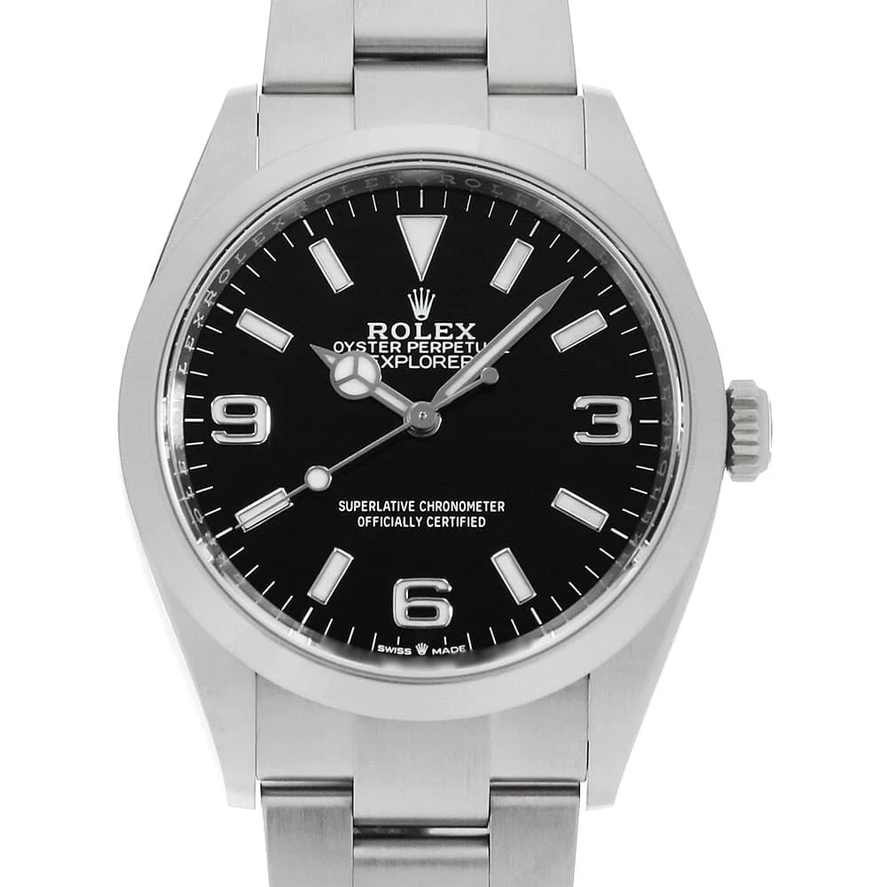 ROLEX EXPLORER BLACK WATCH: ROLEX Explorer black Watch Brand: ROLEX Type: Wrist watch Material: Band Material Stainless Steel, Case Material Stainless Steel Color: Dial color Black Size: Case:W36mm Circumference of Wrist:18.5cm 
