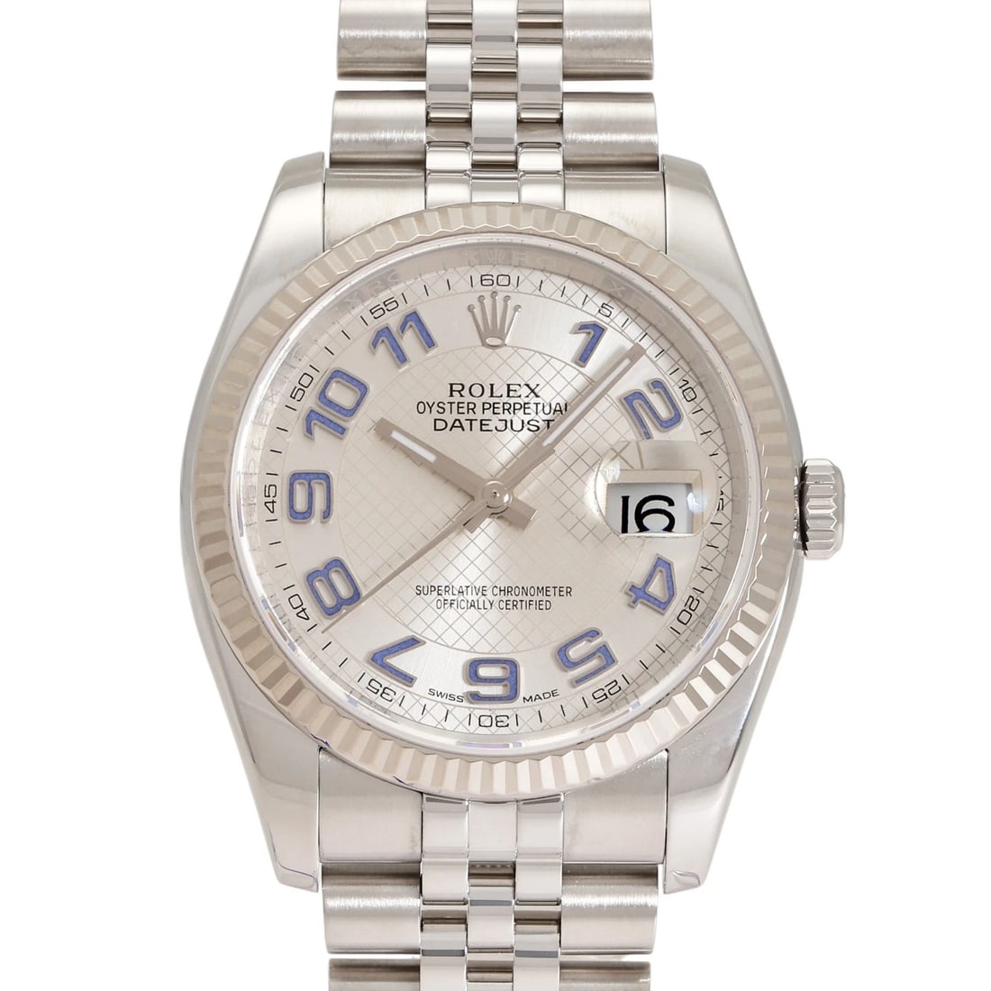 ROLEX DATEJUST SILVER/ARABIC DIAL WATCH: Rolex Datejust silver/arabic Dial Watch Brand: Rolex Type: Wristwatch Material: SS WG Color: Dial color silver/arabic Size: Bracelet size 17.0cm Case size: 36.0mm Accessories: None Accesso