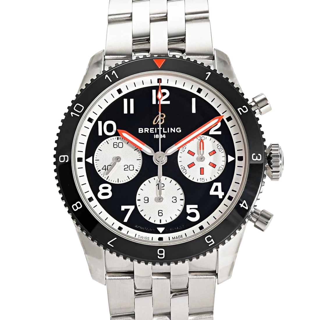 BREITLING CLASSIC AVI BLACK WHITE DIAL WATCH: BREITLING Classic Avi Black White Dial Watch Brand: BREITLING Type: Wristwatch Material: SS Color: Dial color Black White Size: Bracelet size 20.5cm Case size: 42.0mm Accessories: None Acc