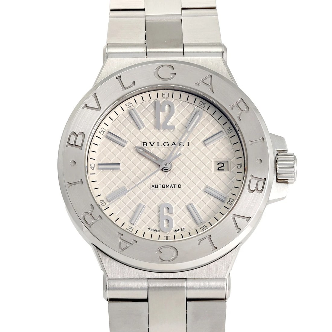 BVLGARI DIAGONO SILVER DIAL WATCH: BVLGARI Diagono Silver Dial Watch Brand: BVLGARI Type: Wristwatch Material: SS Color: Dial color Silver Size: Bracelet size: 18.5cm Case size: 40.0mm Accessories: None Accessories Notice: