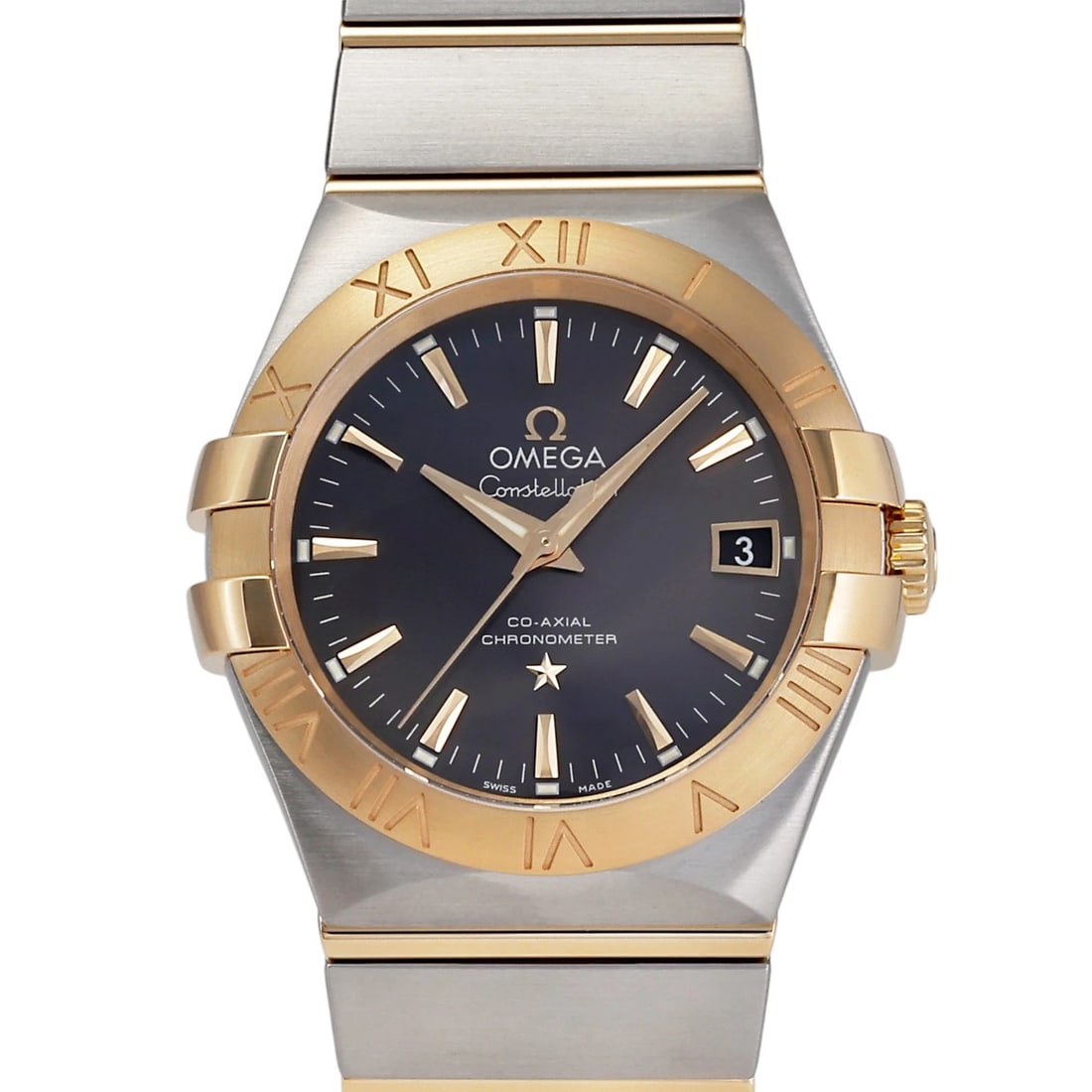 OMEGA CONSTELLATION GRAY DIAL WATCH: OMEGA Constellation gray Dial Watch Brand: OMEGA Type: Wristwatch Material: SS YG Color: Dial color gray Size: Bracelet size 19.0cm Case size: 35.0mm Accessories: None Accessories Notice: