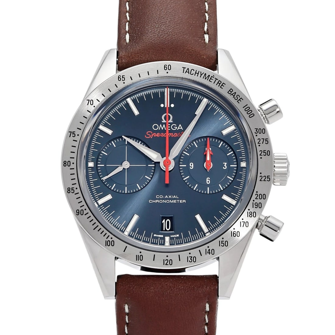 OMEGA SPEEDMASTER COAXIAL BLUE DIAL WATCH: OMEGA Speedmaster Coaxial blue Dial Watch Brand: OMEGA Type: Wristwatch Material: stainless leather Color: Dial color blue Size: Bracelet size 21.0cm Case size: 41.5mm Accessories: None Ac