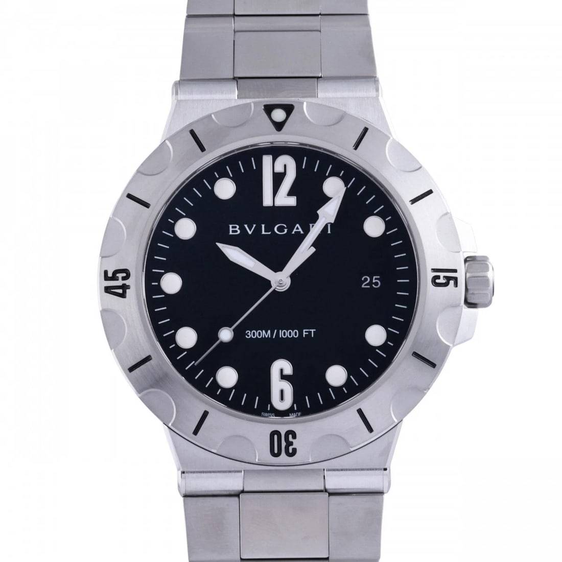 BVLGARI DIAGONO PROFESSIONAL SCUBA BLACK DIAL WATCH: BVLGARI Diagono Professional Scuba black Dial Watch Brand: BVLGARI Type: Wristwatch Material: SS Color: Dial color black Size: Bracelet size: 20.0cm Case size: 41.0mm Accessories: None Acc