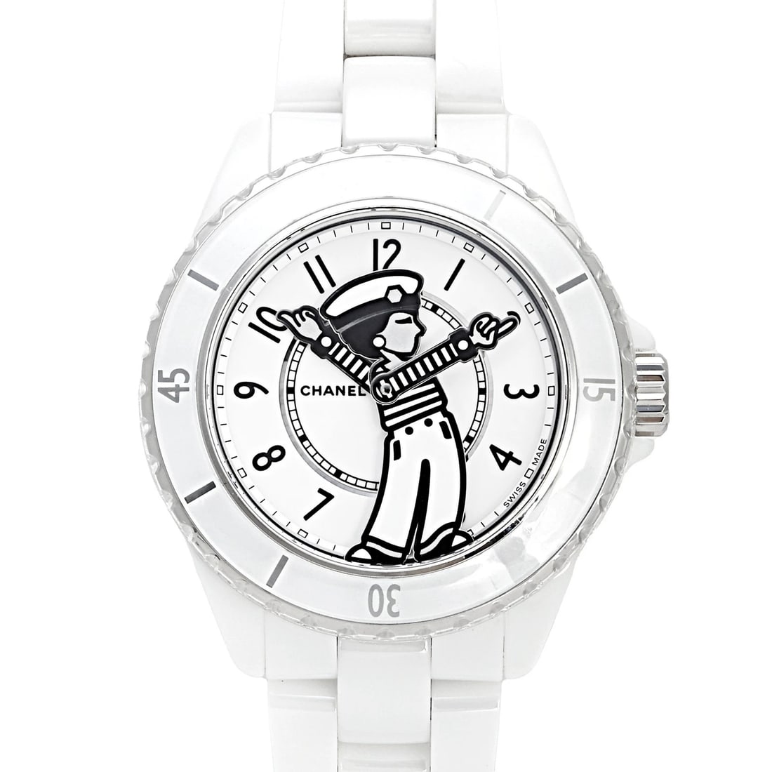 CHANEL WHITE DIAL WATCH: CHANEL white Dial Watch Brand: CHANEL Type: Wristwatch Material: ceramic stainless ceramic stainless Color: Dial color white Size: Bracelet size: 18.0cm Case size: 33.0mm Accessories: None