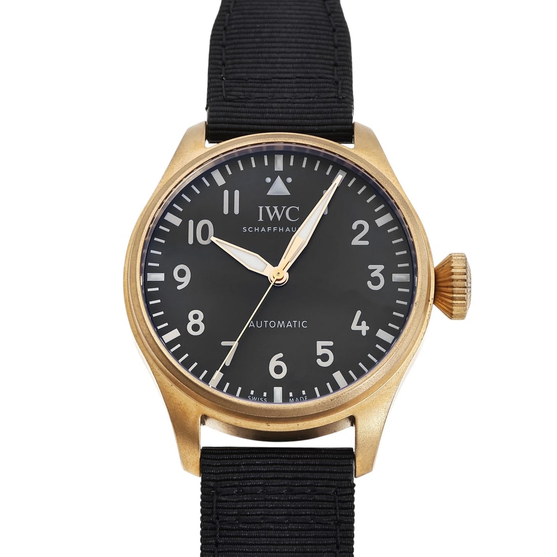 IWC BIG PILOT WATCH BLACK DIAL WATCH: IWC Big pilot watch black Dial Watch Brand: IWC Type: Wristwatch Material: bronze Nylon Synthetic leather Color: Dial color black Size: Bracelet size: 17.0cm Case size: 43.0mm Accessories: None