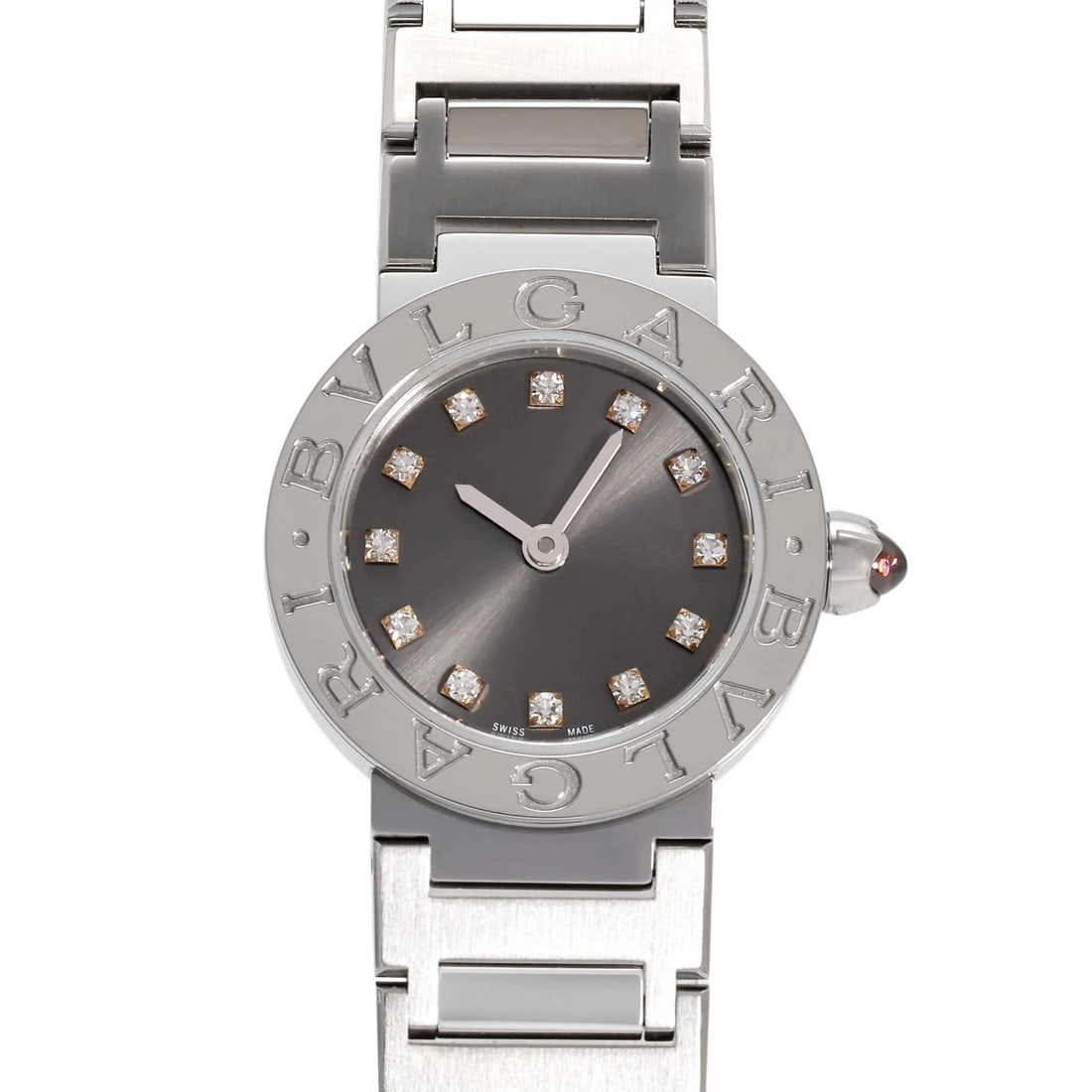 BVLGARI GRAY DIAL WATCH: BVLGARI gray Dial Watch Brand: BVLGARI Type: Wristwatch Material: SS Color: Dial color gray Size: Bracelet size: 17.5cm Case size: 23.0mm Accessories: None Accessories Notice: When purchas