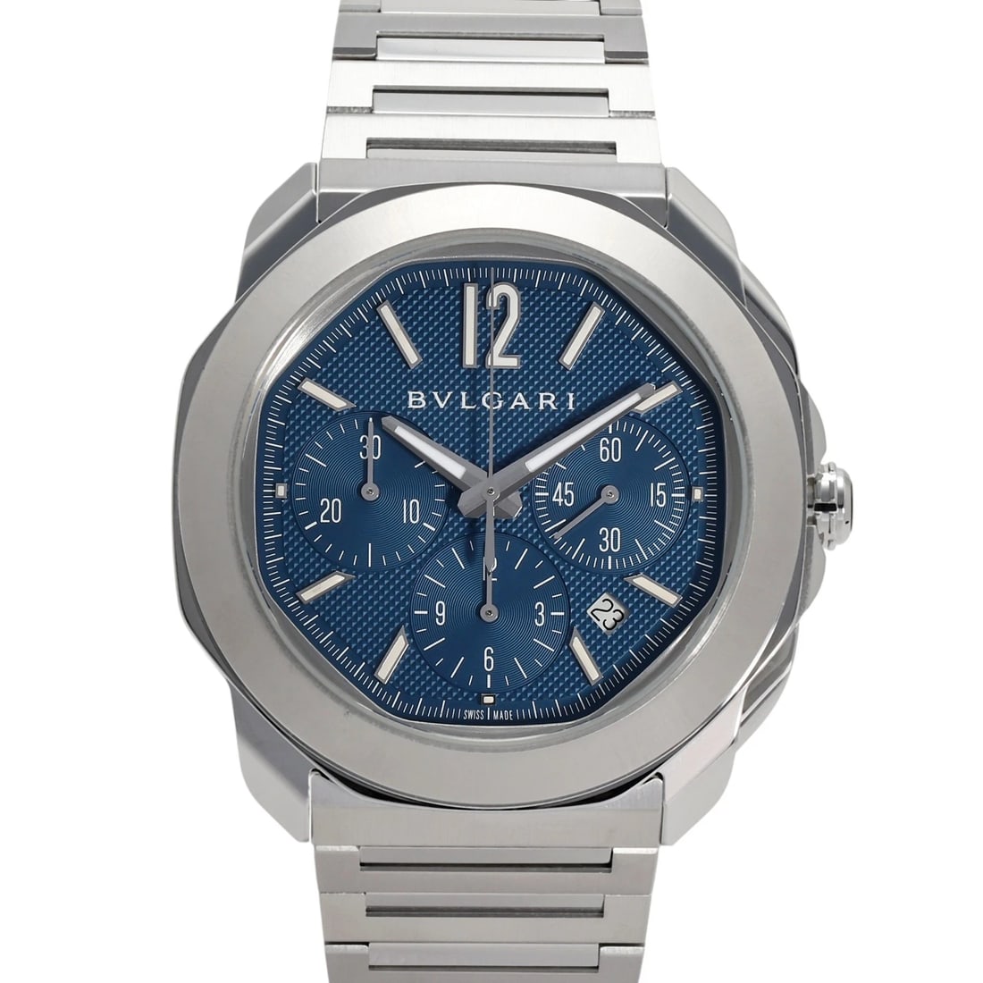 BVLGARI OCTO ROME BLUE DIAL WATCH: BVLGARI Octo Rome blue Dial Watch Brand: BVLGARI Type: Wristwatch Material: SS Color: Dial color blue Size: Bracelet size: 18.5cm Case size: 41.0mm Accessories: None Accessories Notice: Wh
