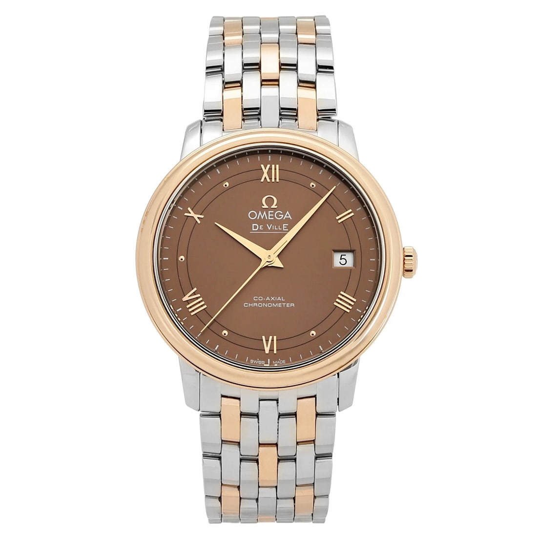 OMEGA DE VILLE MM BROWN DIAL WATCH: OMEGA De Ville mm Brown Dial Watch Brand: OMEGA Type: Wristwatch Material: SS RG Color: Dial color Brown Size: Bracelet size: 18.0cm Case size: 36.8mm Accessories: None Accessories Notice: