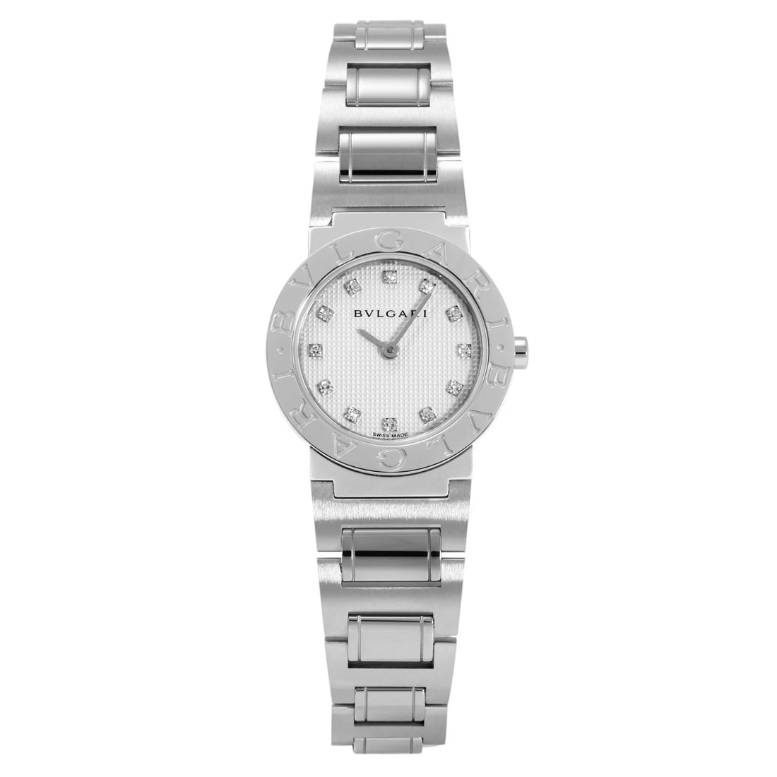 BVLGARI WHITE DIAL WATCH: BVLGARI white Dial Watch Brand: BVLGARI Type: Wristwatch Material: ss Color: Dial color white Size: Bracelet size: 16.0cm Case size: 26.0 x 26.0 mm Accessories: None Accessories Notice: Wh