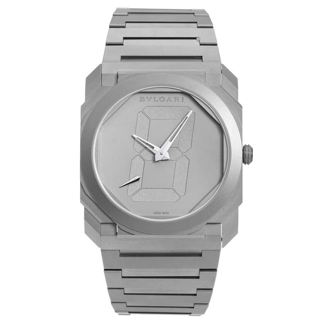 BVLGARI OCTO SILVER DIAL WATCH: BVLGARI Octo Silver Dial Watch Brand: BVLGARI Type: Wristwatch Material: Titanium Titanium Color: Dial color Silver Size: Bracelet size: 20.0cm Case size: 41.0mm Accessories: None Accessor