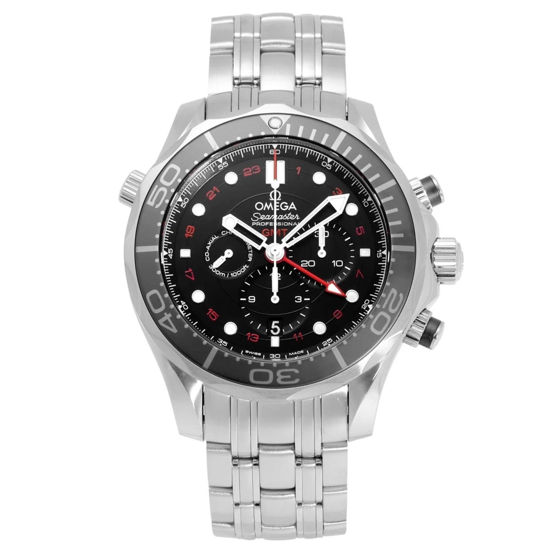 OMEGA SEAMASTER BLACK DIAL WATCH: OMEGA Seamaster black Dial Watch Brand: OMEGA Type: Wristwatch Material: ss ss Color: Dial color black Size: Bracelet size: 19.0cm Case size: 44.0mm Accessories: None Accessories Notice: W