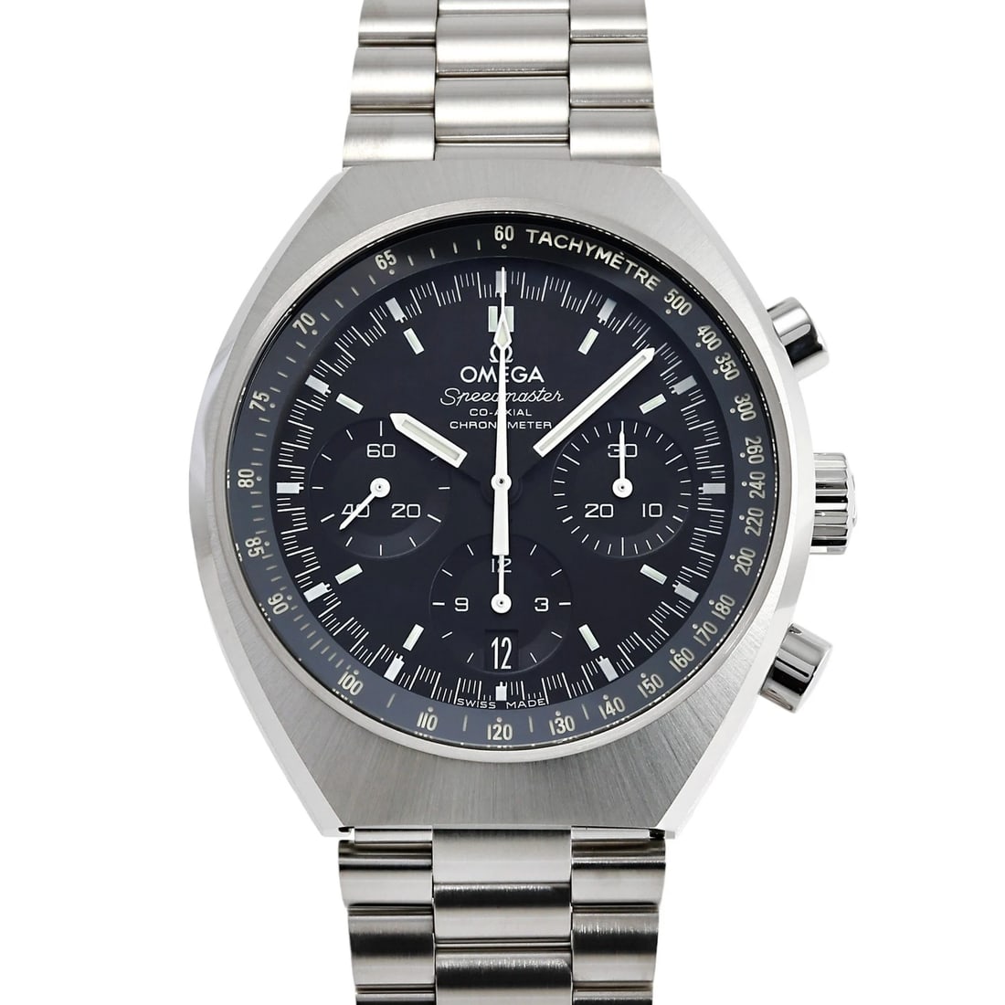 OMEGA SPEEDMASTER MARK II BLACK DIAL WATCH: OMEGA Speedmaster Mark II black Dial Watch Brand: OMEGA Type: Wristwatch Material: SS SS Color: Dial color black Size: Bracelet size 21.0cm Case size: 46.2 x 42.4mm Accessories: None Acces