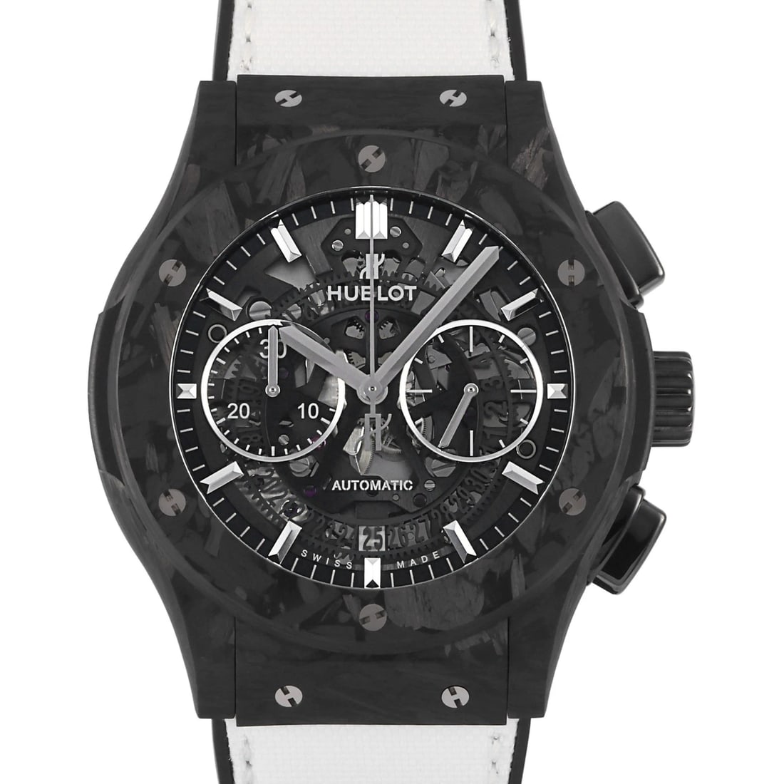 HUBLOT CLASSIC FUSION BLACK DIAL WATCH: HUBLOT Classic fusion black Dial Watch Brand: HUBLOT Type: Wristwatch Material: carbon fabric rubber Color: Dial color black Size: Bracelet size: 18.0cm Case size: 45.0mm Accessories: None