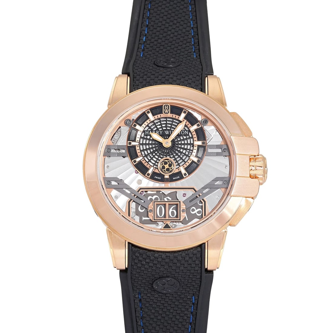 HARRY WINSTON OCEAN BIG DATE AUTOMATIC SILVER DIAL WATCH: HARRY WINSTON Ocean Big Date Automatic Silver Dial Watch Brand: HARRY WINSTON Type: Wristwatch Material: Rose goldleather Color: Dial color Silver Size: Bracelet size: 20.0cm Case size: 42.0mm Acc