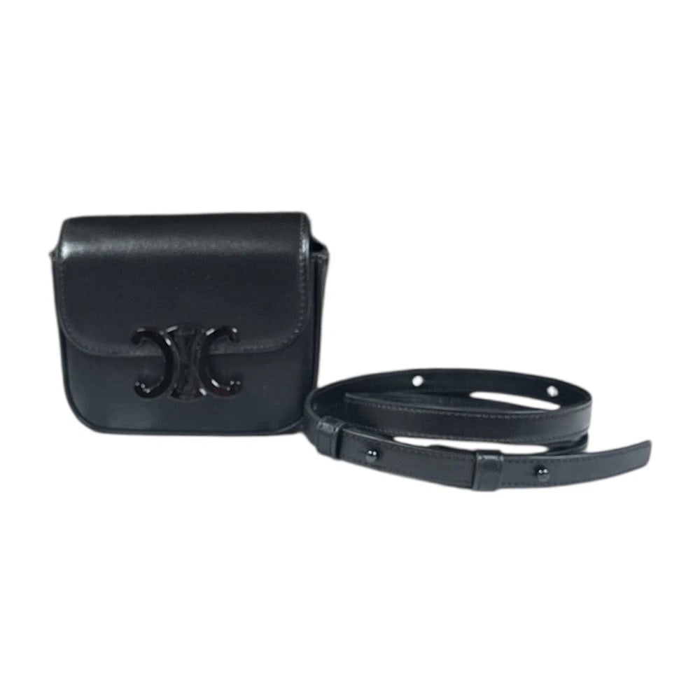 CELINE SHOULDER BAG CROSS BODY LEATHER: CELINE Shoulder Bag Cross Body leather Brand: CELINE Type/Style: Shoulder Bag Material: Exterior Material leather Color: Exterior Color black Size: W4.5 x H3.9 x D1.6inch Accessories: None