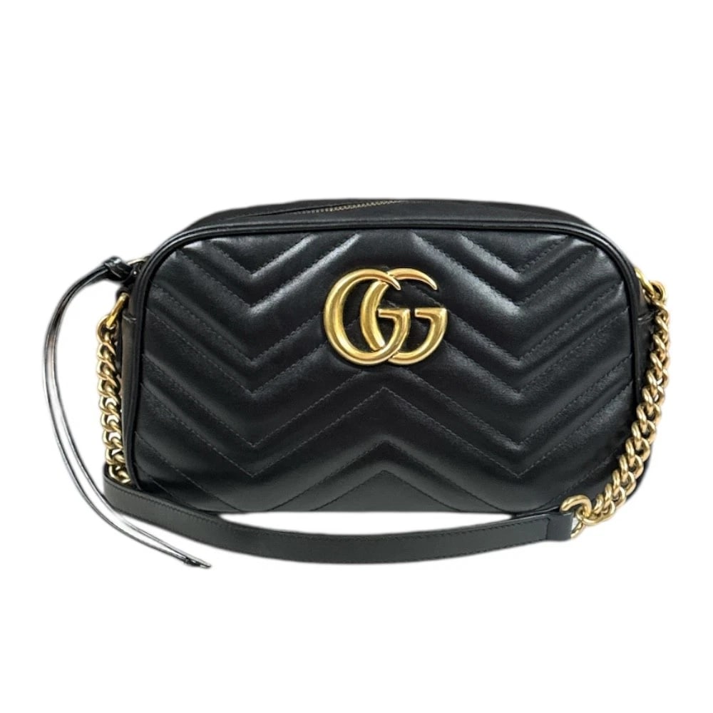 GUCCI SHOULDER BAG LEATHER GG MARMONT: GUCCI Shoulder Bag leather GG Marmont Brand: GUCCI Type/Style: Shoulder Bag Material: Exterior Material leather Color: Exterior Color black Size: W9.4 x H5.5 x D2.8inch Accessories: None Accessories