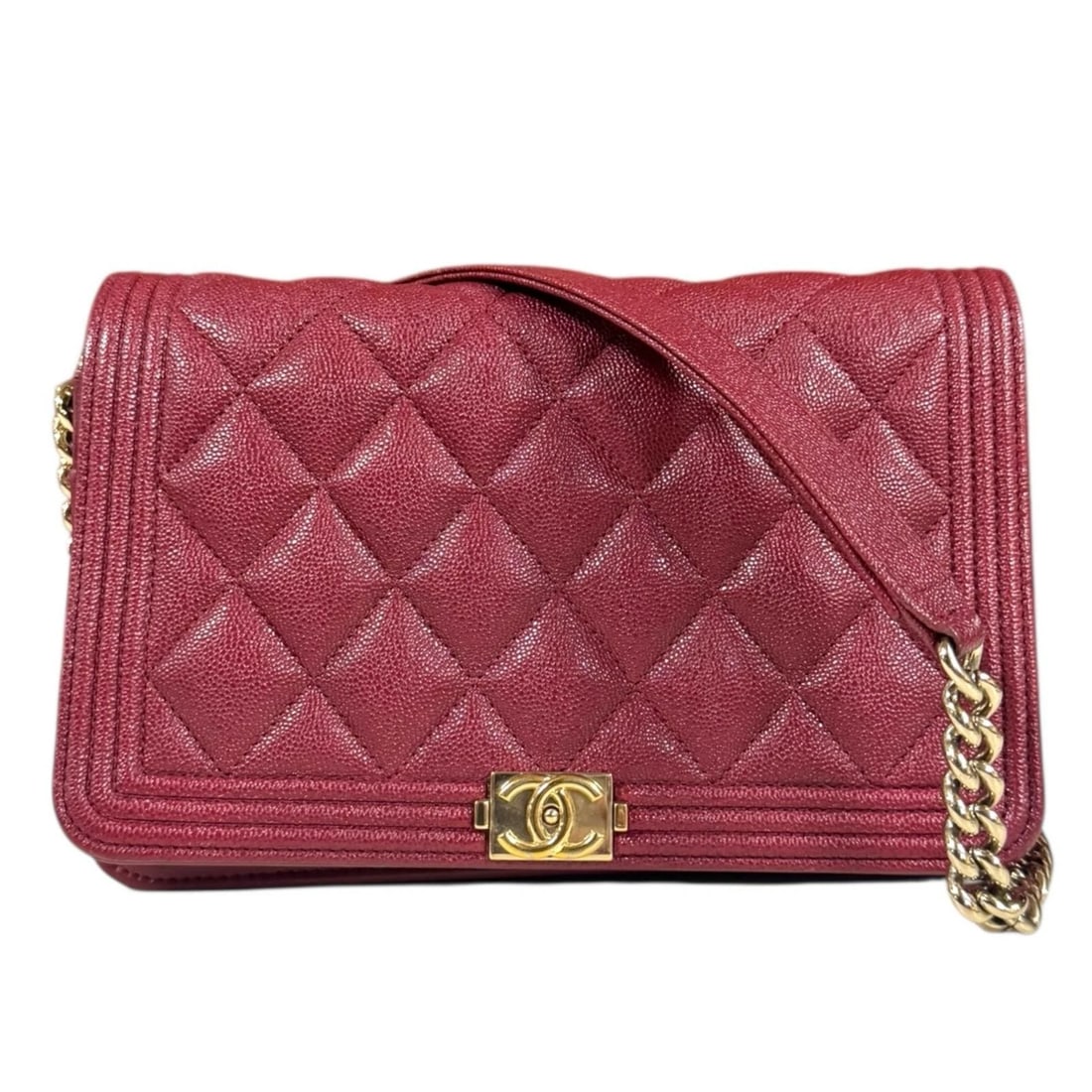 CHANEL SHOULDER BAG CROSS BODY CAVIARSKIN CHAIN WALLET: CHANEL Shoulder Bag Cross Body Caviarskin Chain wallet Brand: CHANEL Type/Style: Shoulder Bag Material: Exterior Material Caviarskin Color: Exterior Color Red Size: W7.5 x H4.9 x D1.8inch Accessor