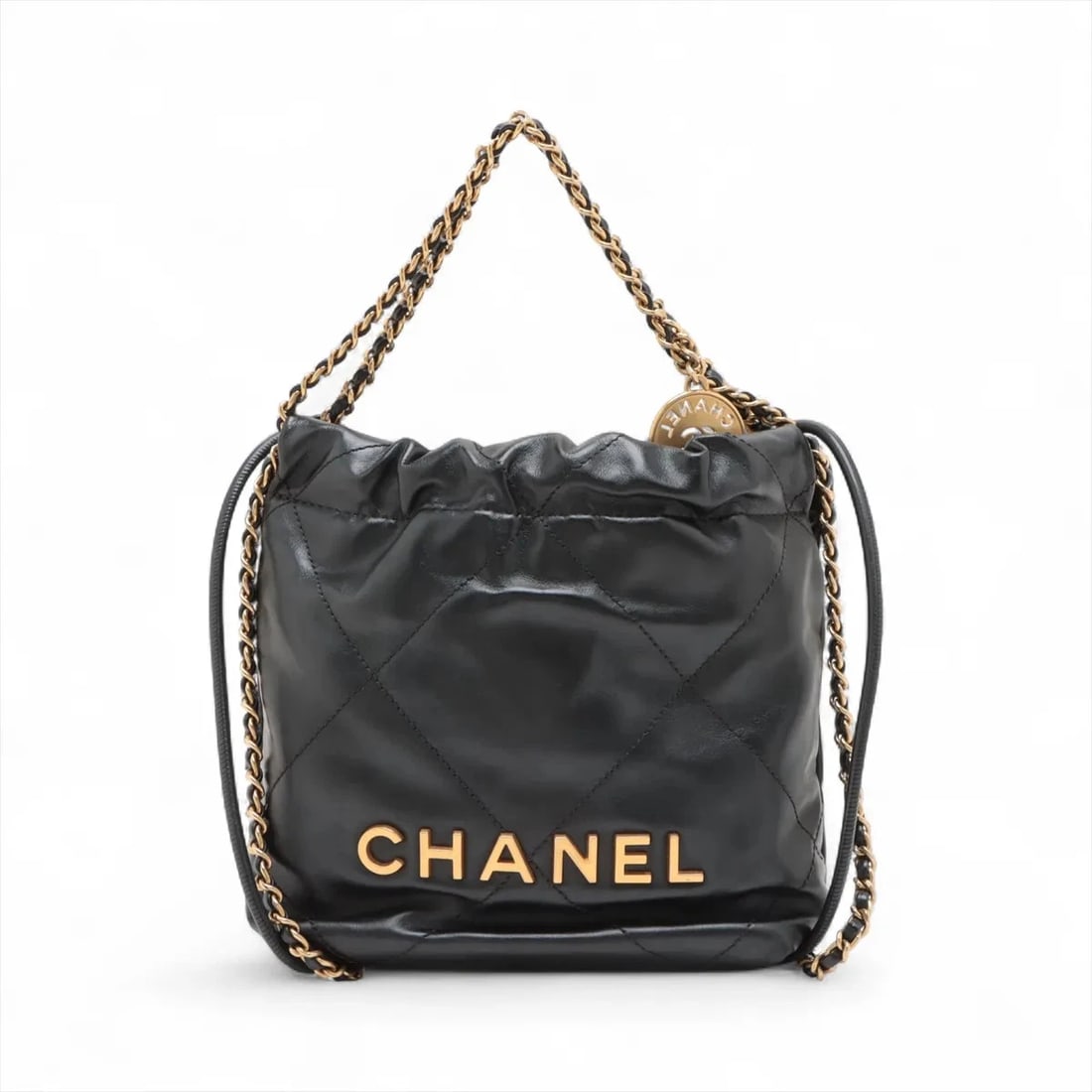 CHANEL 22 MINI SHINY CALFSKIN CHAIN SHOULDER BAG: Chanel 22 Mini shiny calfskin Chain Shoulder bag Brand: Chanel Type/Style: Shoulder bag Material: shiny calfskin Color: Black Size: Height:7.3inch Length:6.5inch Depth:2.2inch Handle height:4.9inch